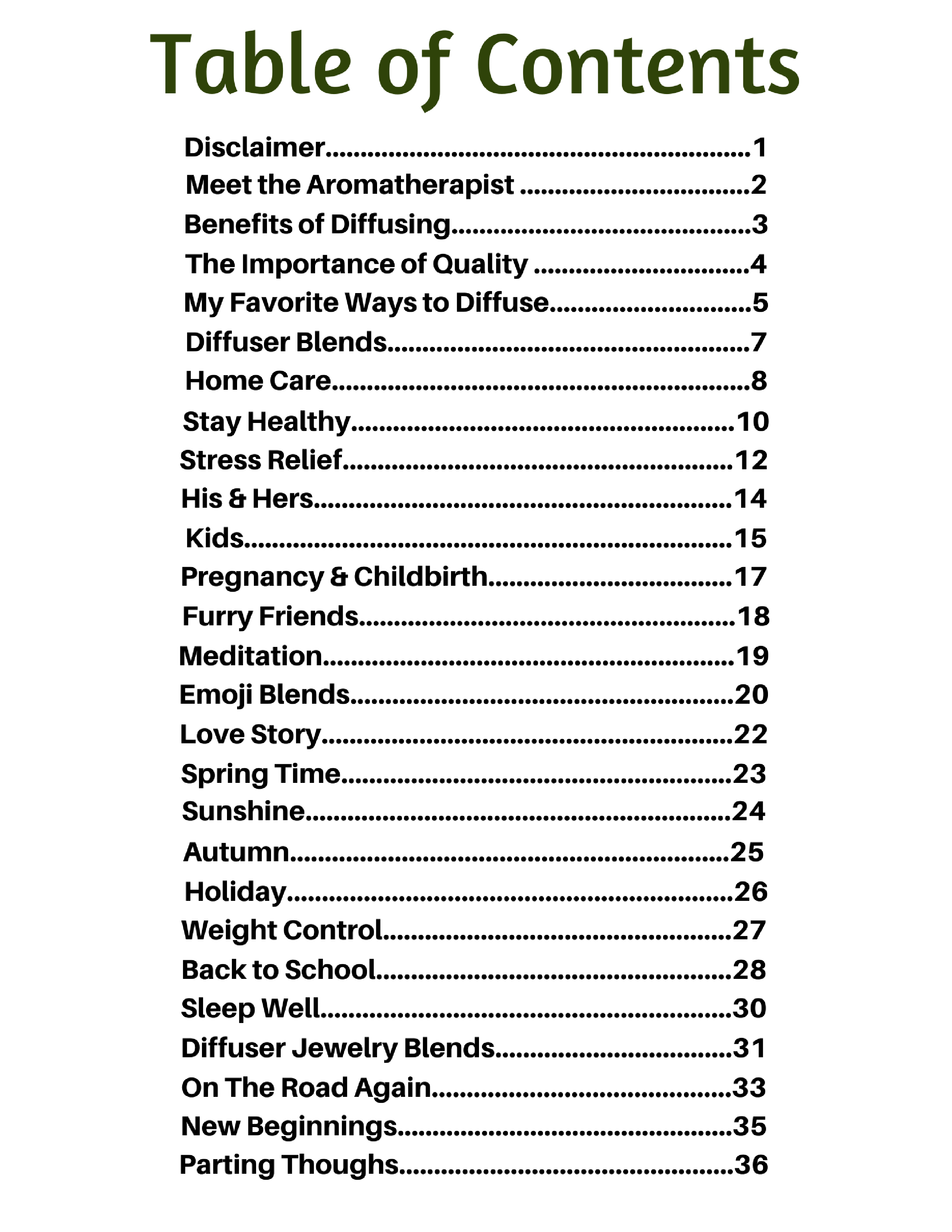 EBook Table Of Contents The Organic Goat Lady